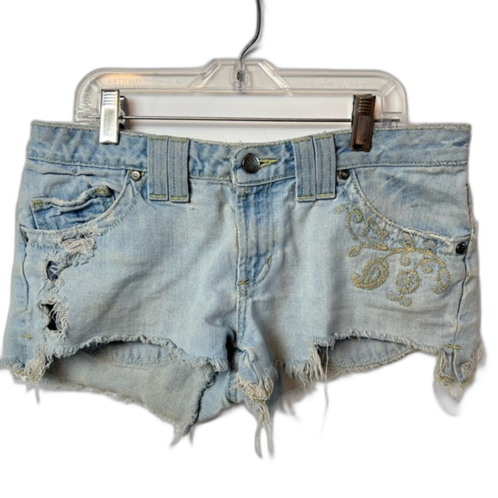 Lilu Denim Distressed Cut Off Blue Jean Paisley Shorts Juniors 7